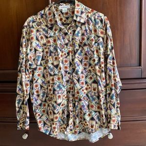 Ann Taylor Medieval Joker Print Shirt